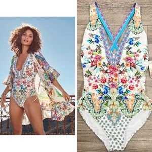 NWT Johnny Was Dreamer Plunging One-Piece Swimsuit